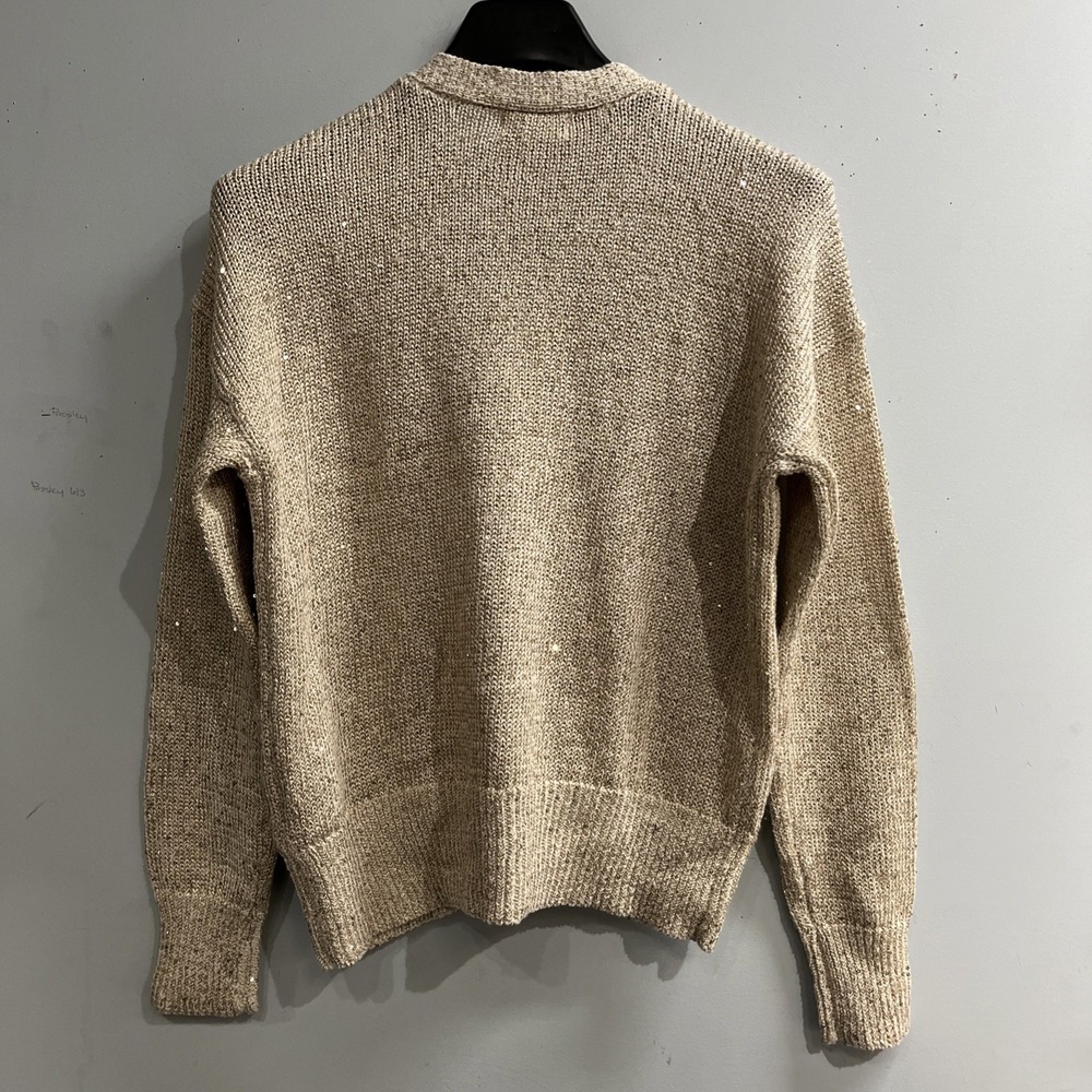 Marled Sweater Womens M Champagne Beige Gold Button Down Cardigan Sequin Holiday - Picture 2 of 10